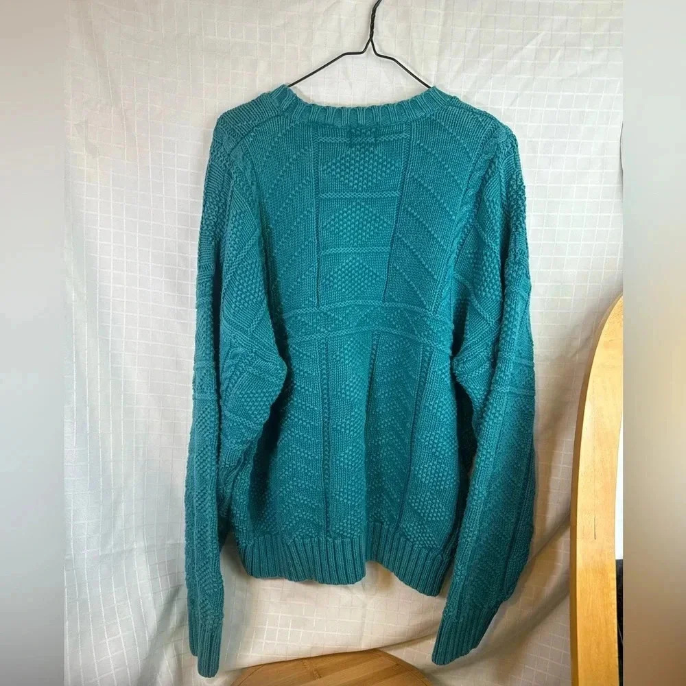 Womens Vintage Gap Heavy Chunky Green Sweater Cable Knit Crewneck Y2K Size XL
